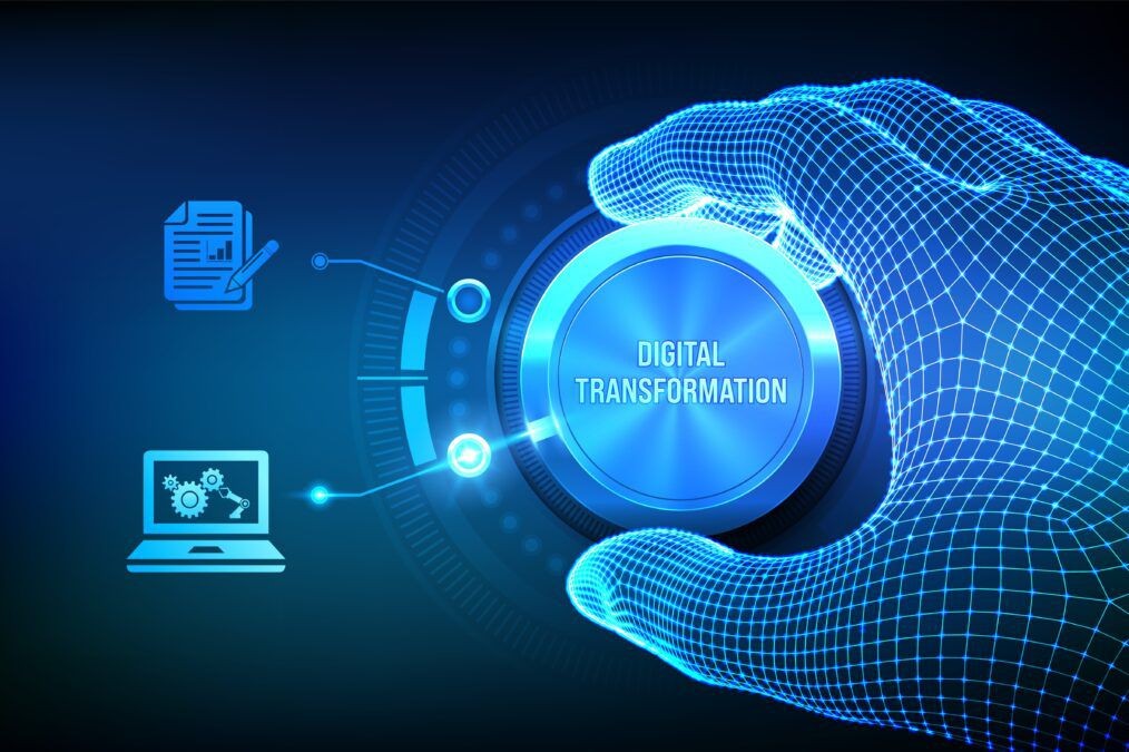 a digital hand choosing digital transformation instead of document